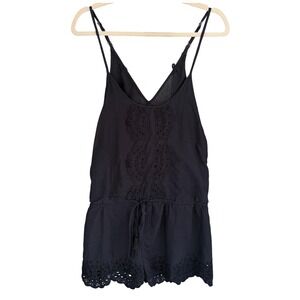 A1 Lagaci Romper Eyelet Lace Trim Drawstring Waist Sleeveless Black Size M‎